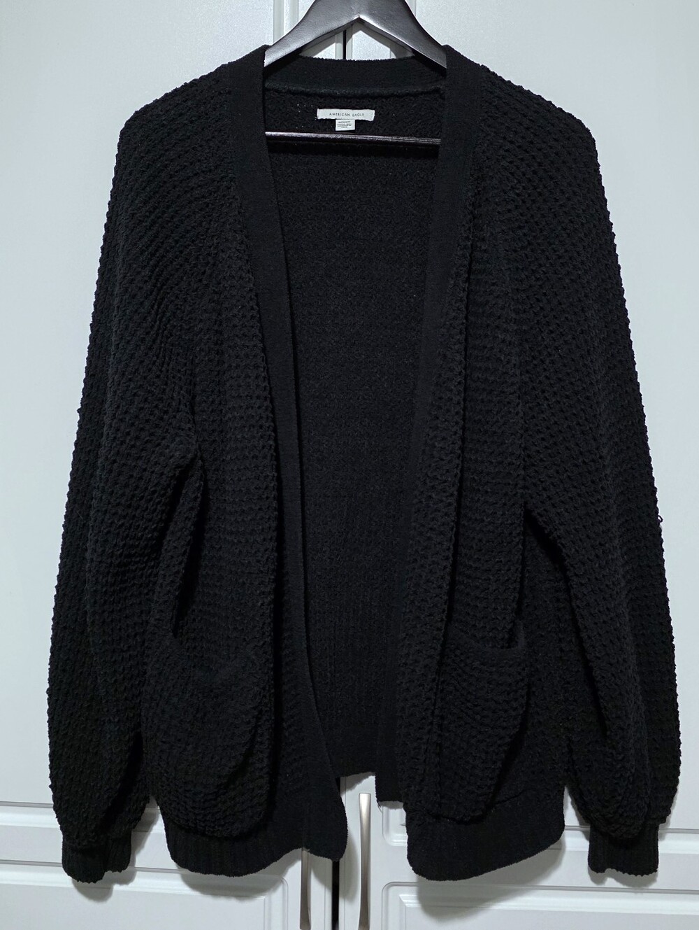 American Eagle Womens Black Open Front Knit Cardigan Longsleeve w Front Pocket